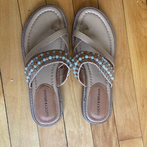 Size 6.5 beaded Lucky Brand sandals, brand new, never worn